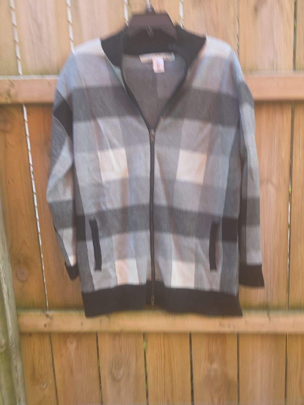 Max Studio Black and Gray Knit Zip Cardigan